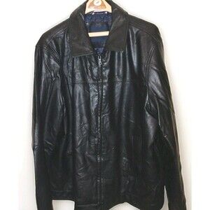 VTG Y2K Leather Jacket TOMMY HILFIGER Men Black 2XLARGE Motorcycle Bomber Zip